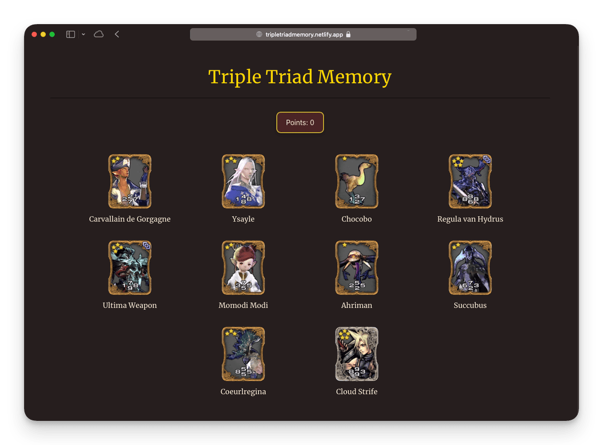 Triple Triad Memory Screenshot